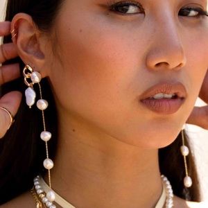 Revolve ETTIKA Dripping Pearl Delicate Drop 18k Gold Plated Earrings